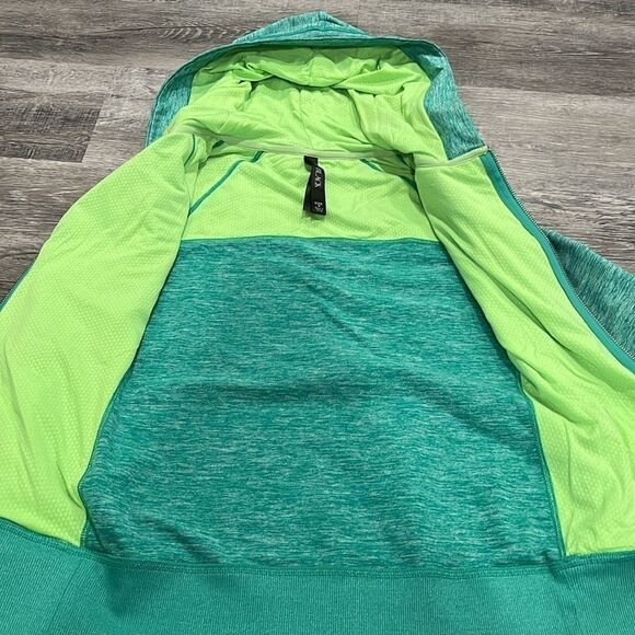 Dick’s LJ Black - low waist zip up workout jacket with hood teal and lime - S - Picture 8 of 12